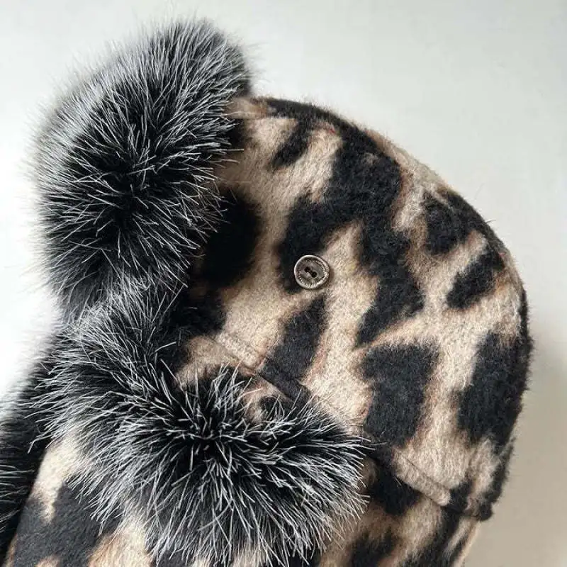 ヒョウ柄フェイクファートラッパーハット、ユニセックスY2Kストリートウェアゴシックハット、エッジの効いた冬用暖かいカジュアルヘッドウェア、寒い天候用