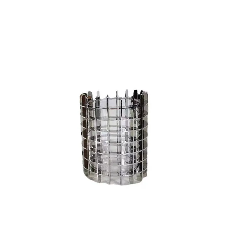 Modern light luxury geometric grid hollow cylinder vase office home accessories