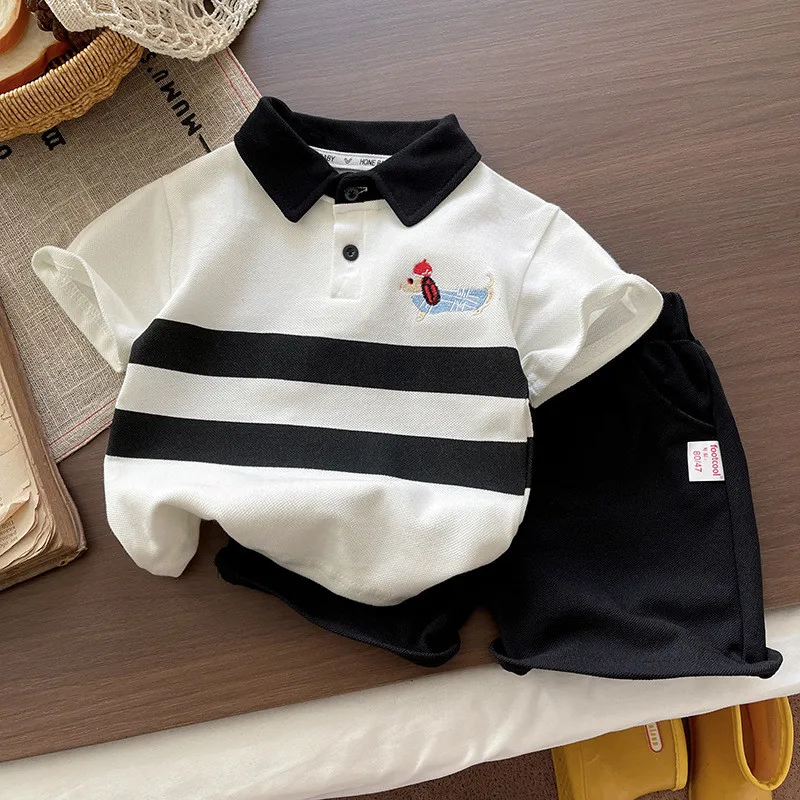 Conjunto de Ropa de Verano para Bebés Niños, Camiseta Polo de Algodón con Dibujo de Perro y Pantalones Cortos, 2 Piezas, Ropa Deportiva para Niños Pequeños
