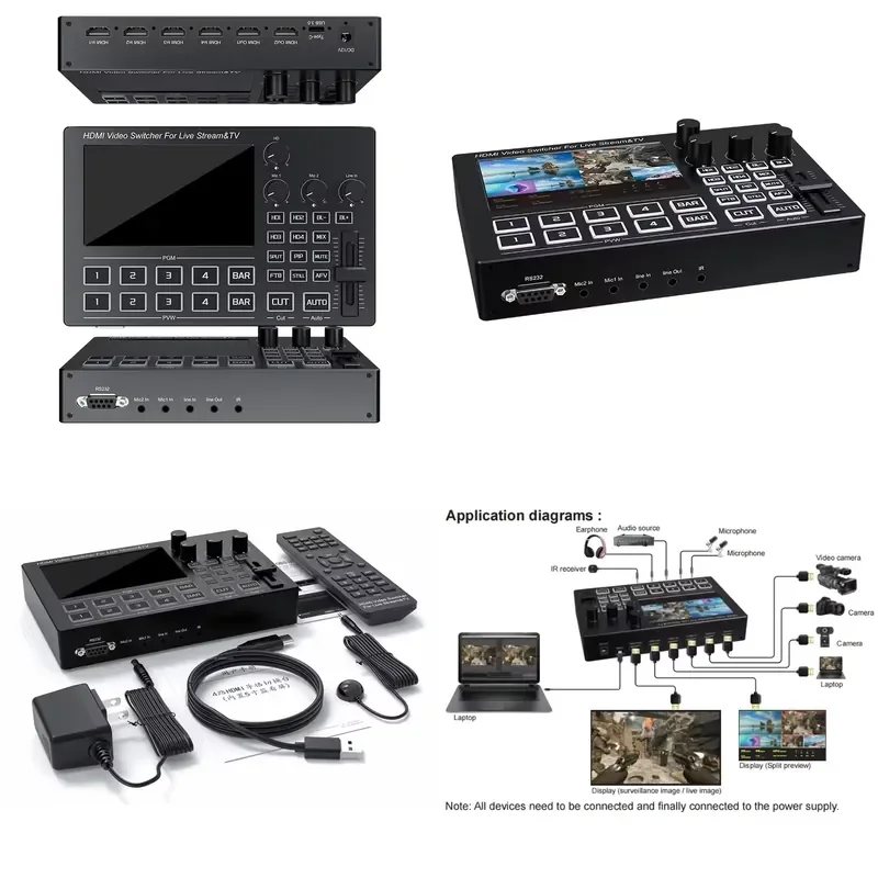 FJGEAR 4-Channel Video Switcher with 5-Inch LCD Screen, Multi-View Live Mixer for Prosumer Streaming & Conference