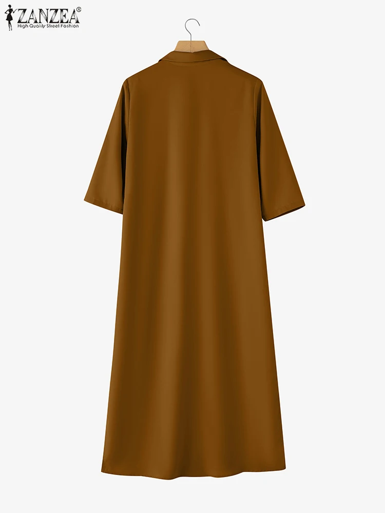 ZANZEA-vestido veraniego de trabajo con solapa para mujer, vestido camisero de moda de otoño 2025, Vestidos OL lisos elegantes, bata Midi informal con botones