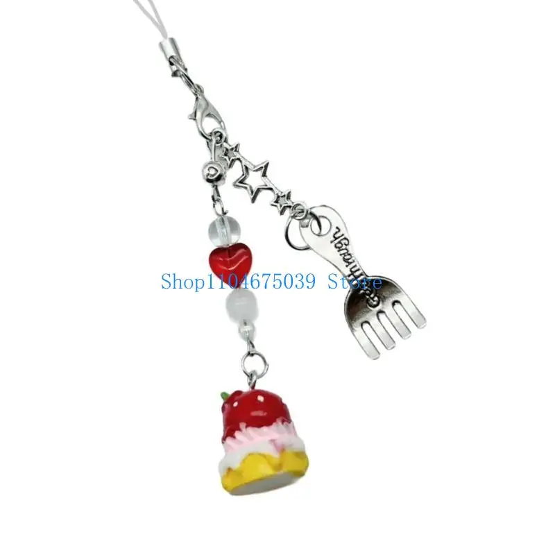 5asd Small Dessert Fork Pendant Phone Charm Hangings Rope Sweet Phone Chain Strap Bag Decoration Lanyard Keychain Accessory