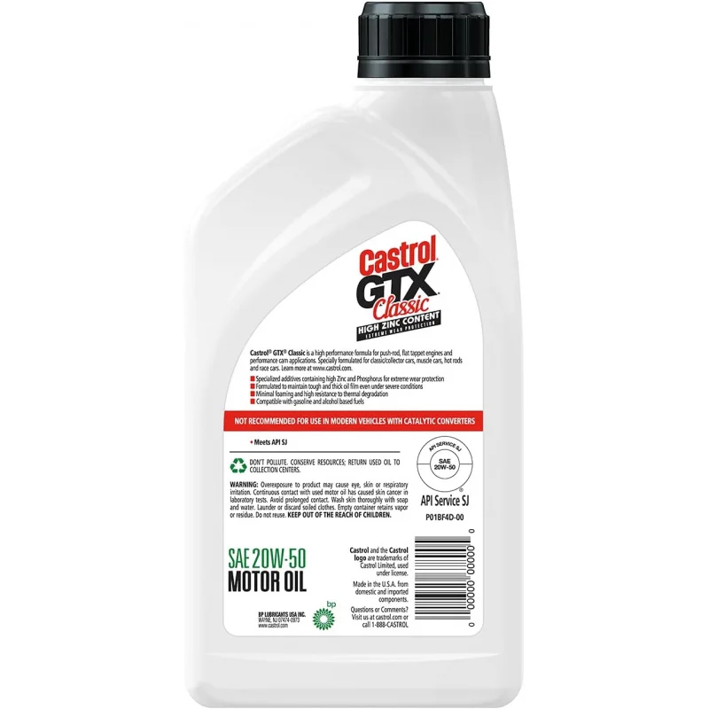 محرك تقليدي كلاسيكي Castrol-GTX ، 20W-50 ، 1 كوارت ، من 6