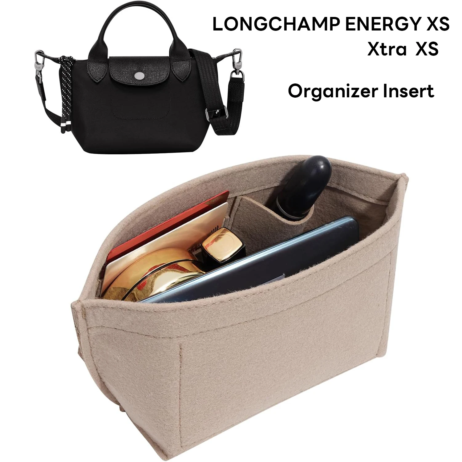 

Felt Cloth Insert Bag For Longchamp LE PLIAG Eenergy XS/Xtra XS BagOrganizer Makeup Sling Organizer Travel Innerg