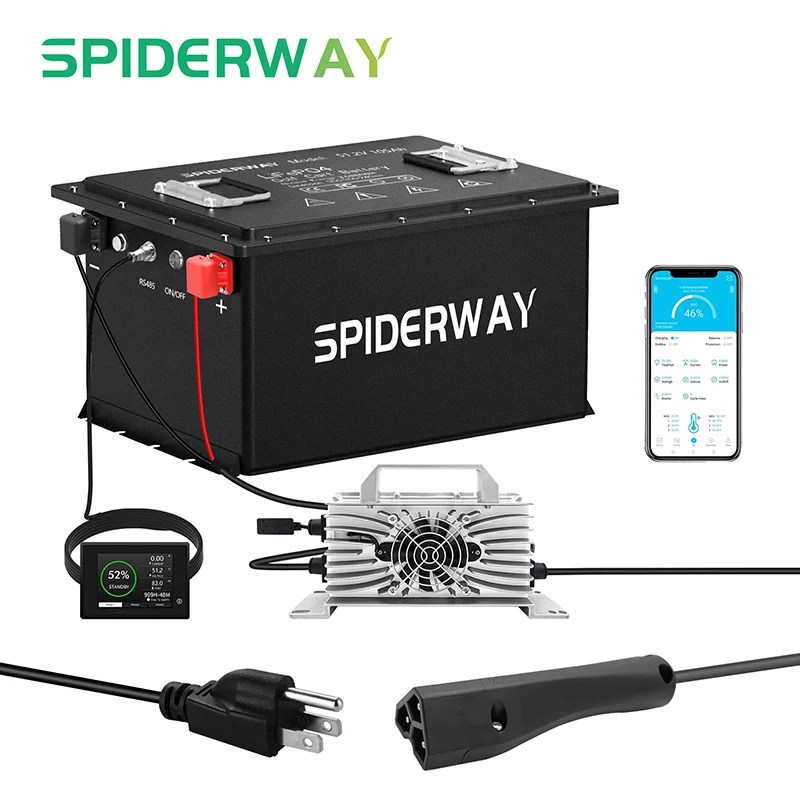 48V 105Ah Golf Cart LiFePO4 Lithium Battery w/ 48V 25A Charger for EZGO RXV TXT Support Bluetooth Range up to 50 Miles