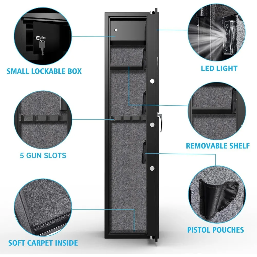 Cassaforte per pistola biometrica per impronte digitali a 5 pistole per fucili e pistole, armadio con tastiera digitale ad accesso rapido di grande capacità per impieghi gravosi