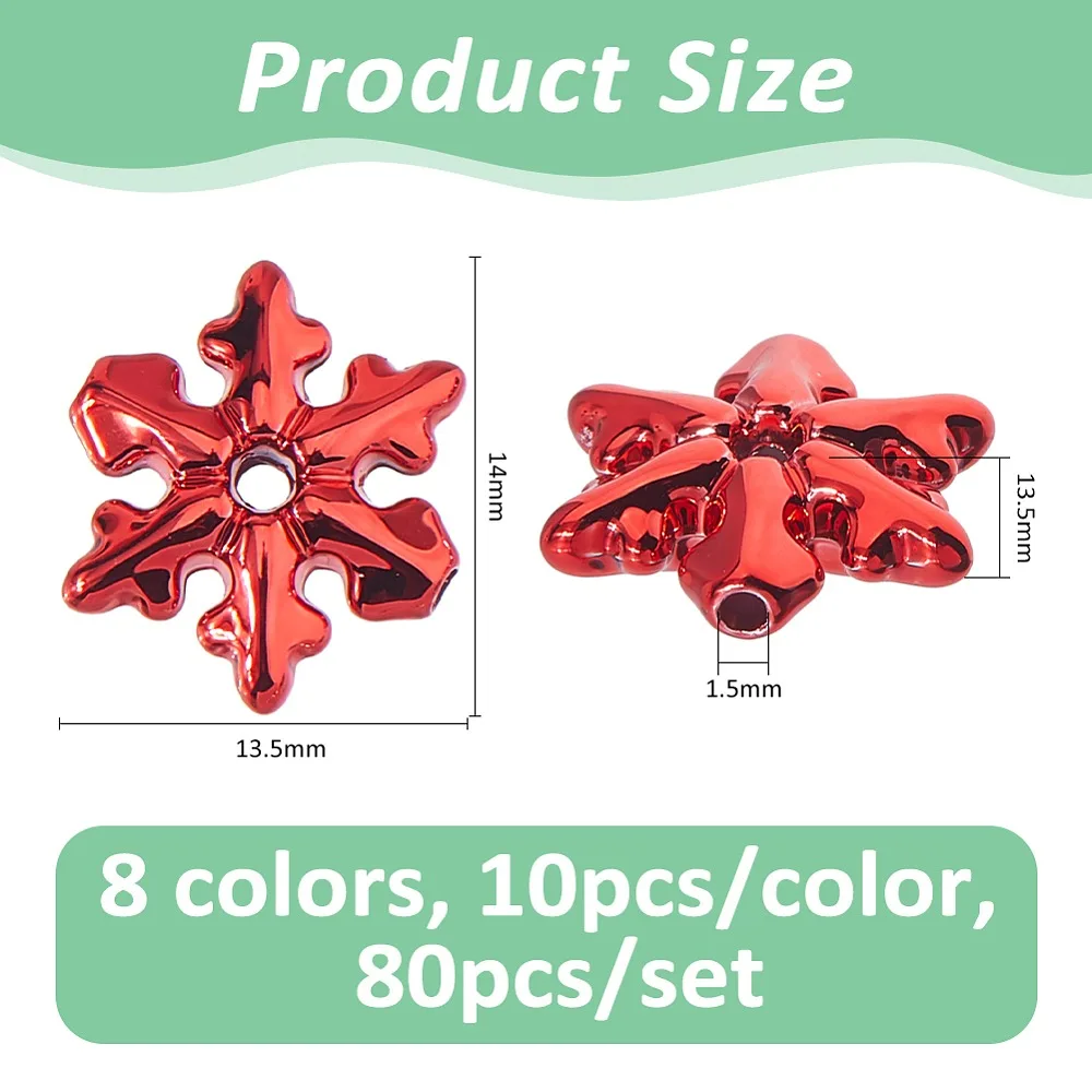 

80Pcs 8 Colors Electroplate Opaque Acrylic Beads Snowflake Mixed Color 14x13.5x4.5mm Hole: 1.5mm 10pcs/color
