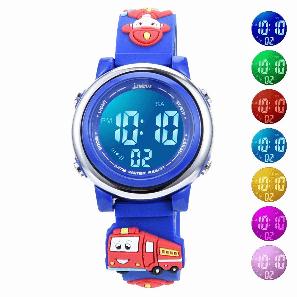 UTHAI Children Sports Electronic Digit Watch Cartoon Firefighter 3ATM Waterproof Alarm Clock Kids Boy Student LED Wristwatches