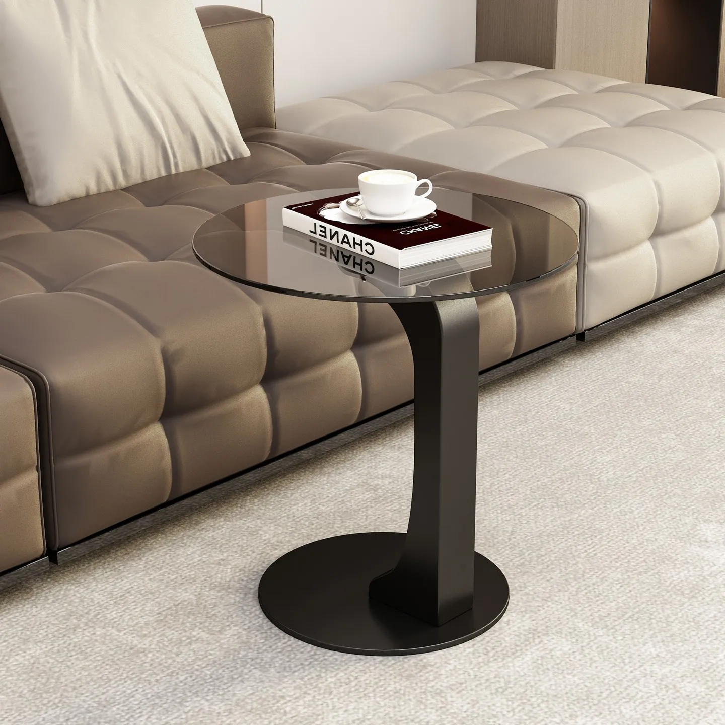 Sofa side table, living room sideboard, modern simple small round table, tempered glass corner table, high-end side table