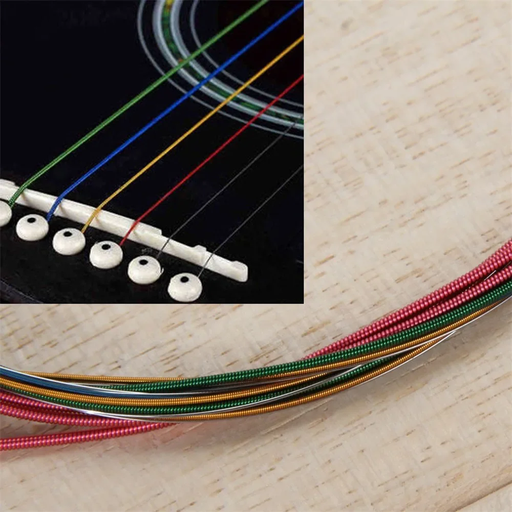 Rainbow Colorful  Strings for Acoustic Folk Guitar Classic Guitar Multi Color Acoustic  Steel Strings 6pcs