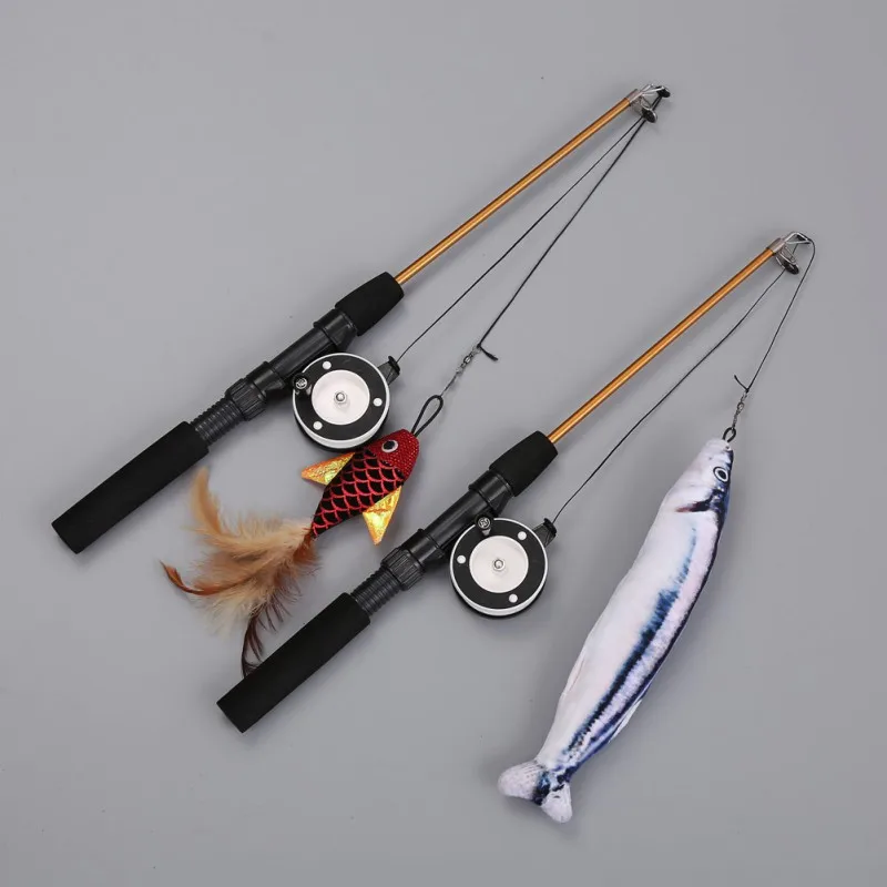 Retractable Cat Toy Fish Type Telescopic Feathers Funny Cat Stick Toys Pet Toy for Kitten Cat Rods Simulation Fishing Rod