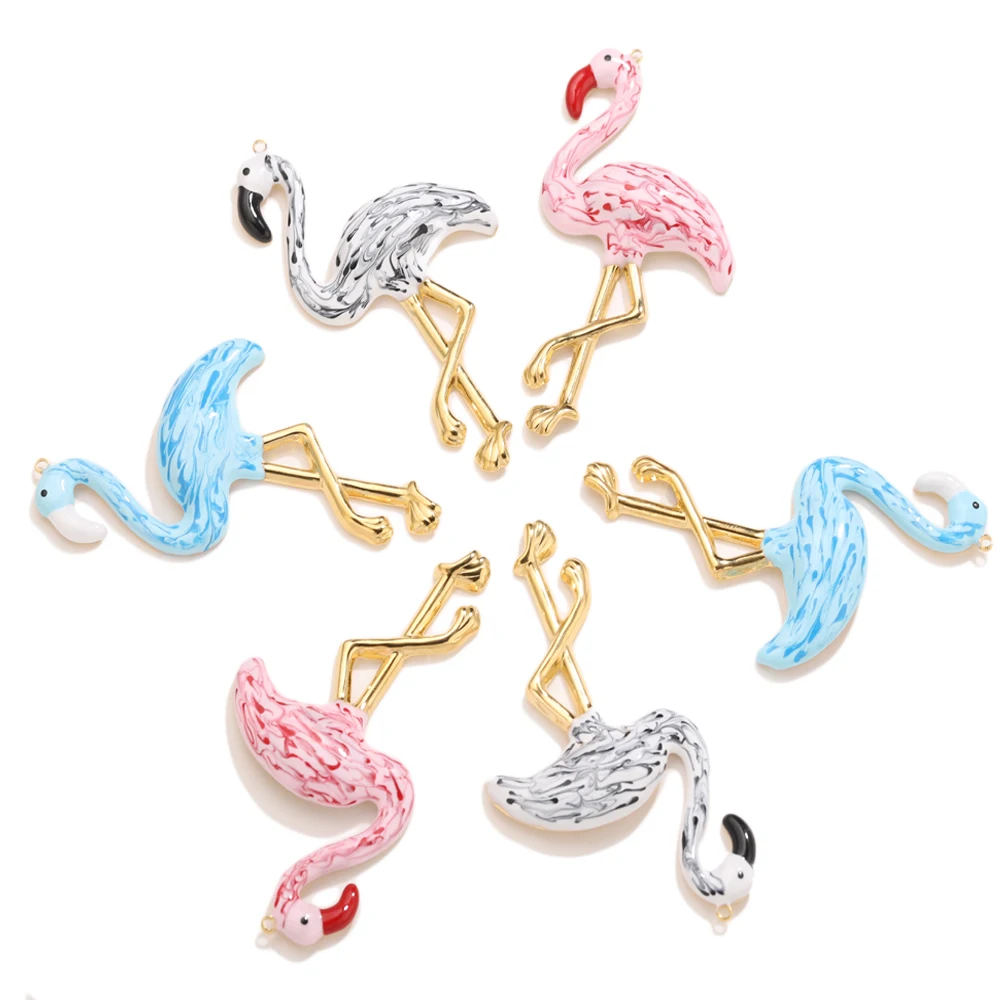 1 قطعة الفولاذ المقاوم للصدأ 18K مطلية بالذهب كبير واقعية فلامنغو المعلقات DIY بها بنفسك الهيب هوب كول السائبة مجوهرات Charms لسوار قلادة