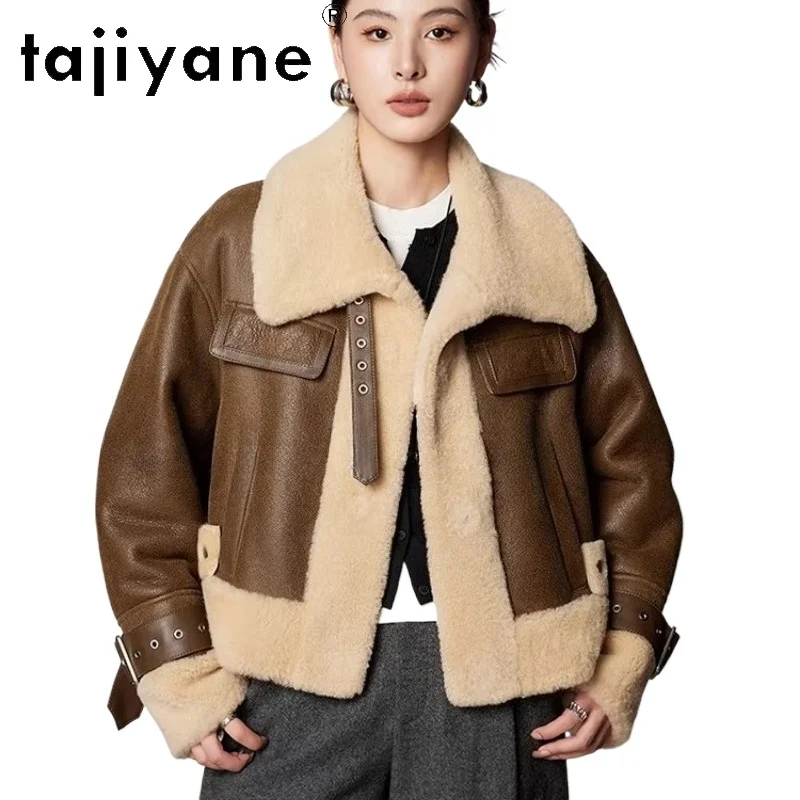 TAJIYANE 100% Merino Sheepskin with Wool Attached Jacket Women Motorcycle Short Real Fur Coat Winter Woman Clothing шуба женская