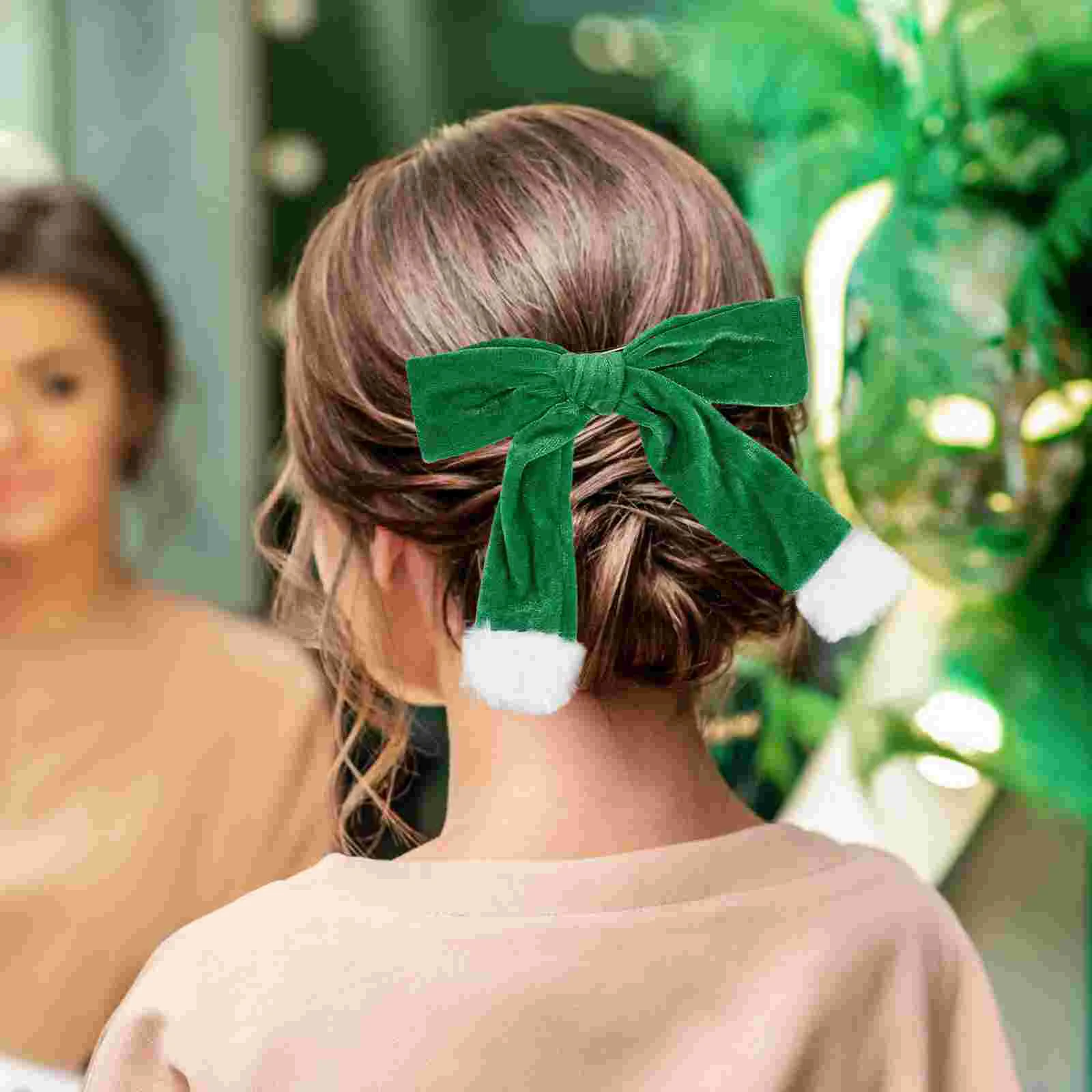 2 Pcs Holiday Hair Clips Christmas Gold Velvet Hairpin Bow Spring Golden Elegant Clamp