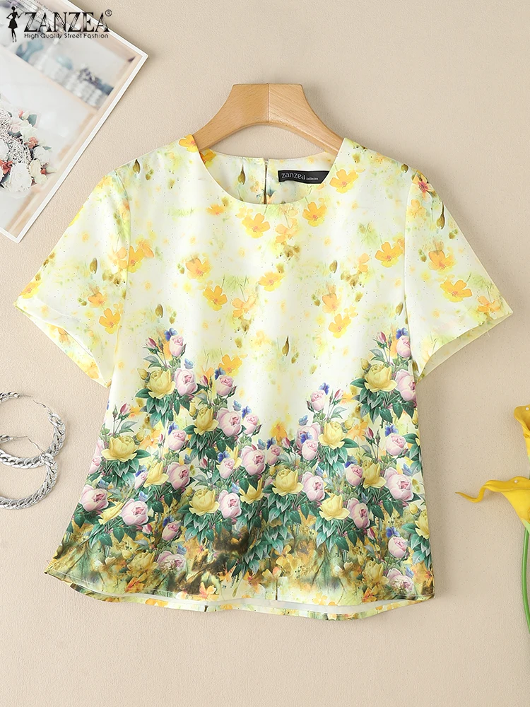 

2025 Summer Floral Printed Blouse ZANZEA Women Casual O Neck Short Sleeve Work Blusas Bohemain Tops Tunic Stylish Holiday Shirt