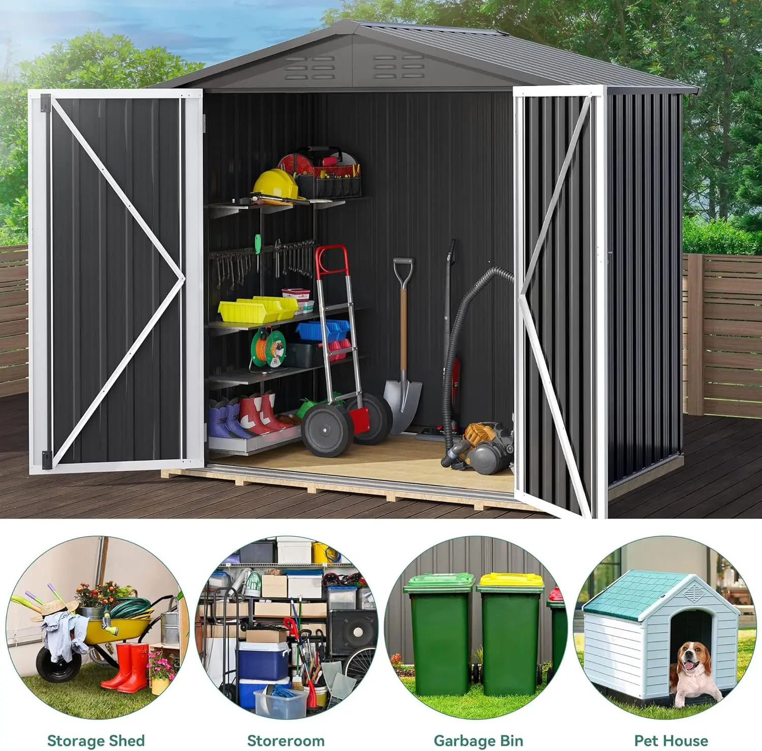 Imagem -05 - Heavy Duty Storage House com Portas Bloqueáveis e Ventilação Grandes Prateleiras de Ferramentas de Metal ao ar Livre Quintal Pátio Jardim 6x4ft