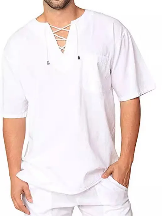 

Мужская футболка ort Sve Pure Color Cotton Linen irt Tie Ne Faionable New Product 2025 Трансграничная дышащая летняя футболка...