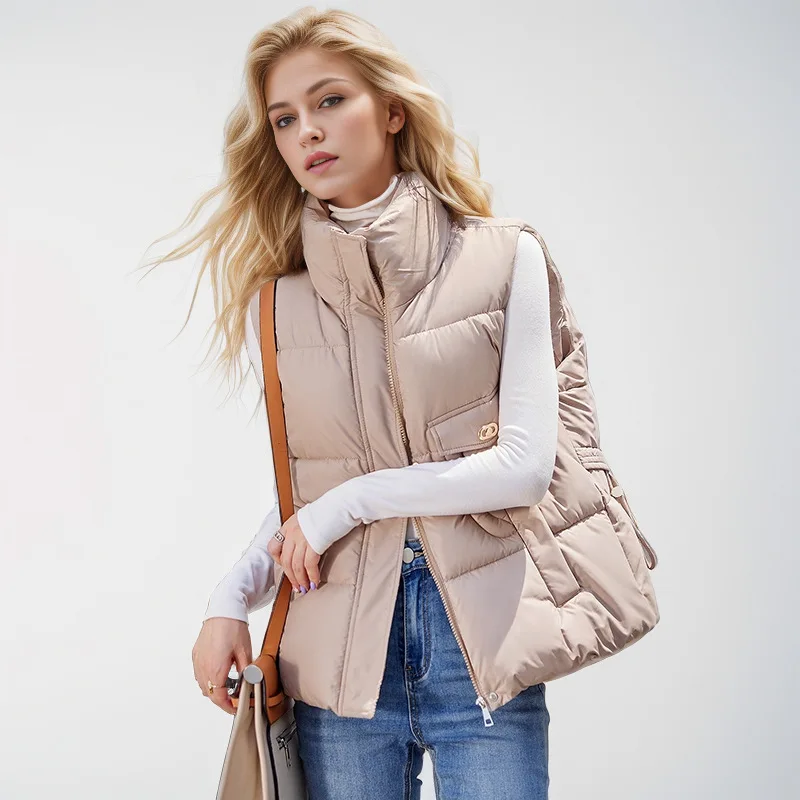 

2025 Women's Vest Cotton Jacket Female Lightweight Cotton Vest New Loose Padded Coat For Lady High Collar Female Warm Coats