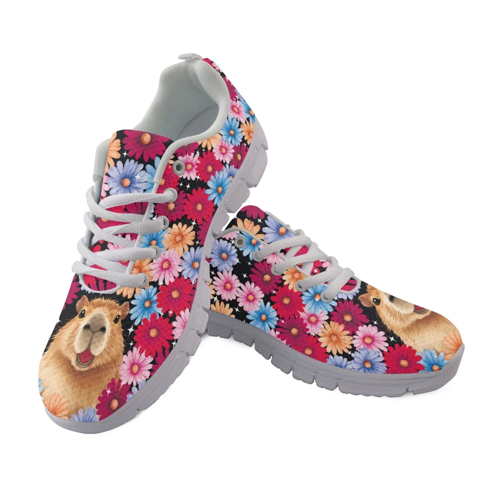 Coloranimal Lightweight Comfortable Athletic Work Shoes for Men Men's Walking Sneakers for Travel Capybara Floral