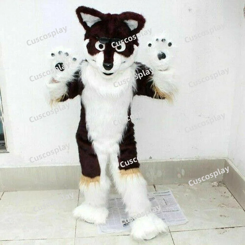 

Husky Dog Fox Fursuit Mascot Costumes Long Fur Furry Fancy Party Dress Halloween Costumes Adult Size