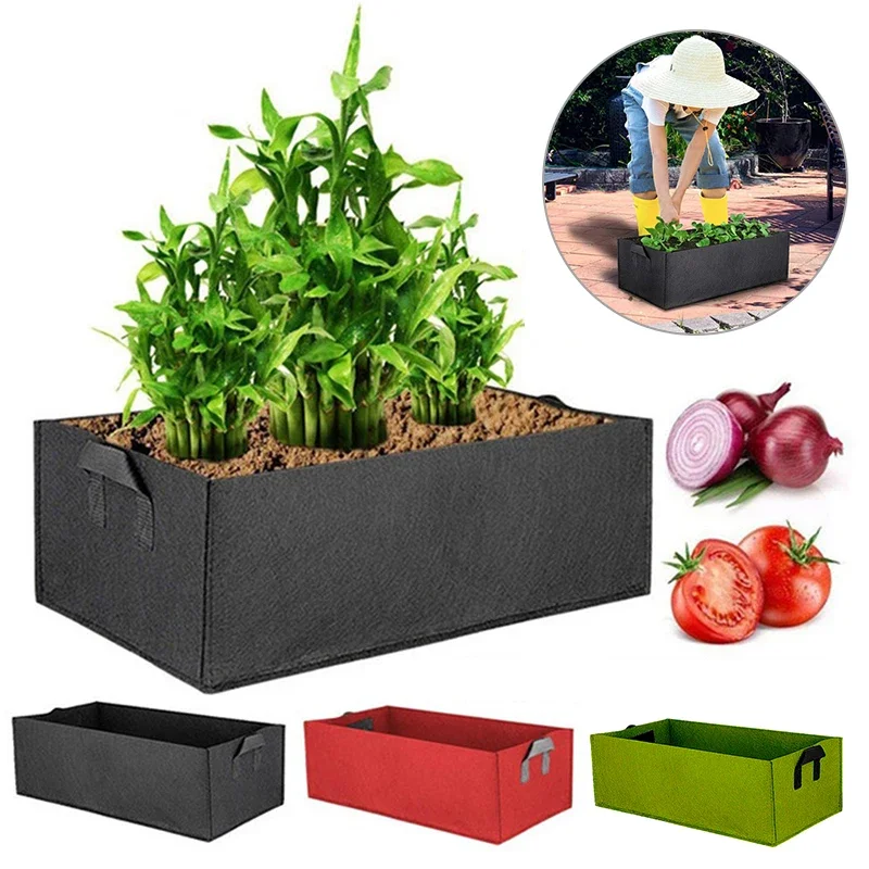 Bolsa de cultivo de fieltro, maceta rectangular para plantar vivero, bolsa para plantar flores de jardín al aire libre con asa, contenedor para plantar vegetales y jardín