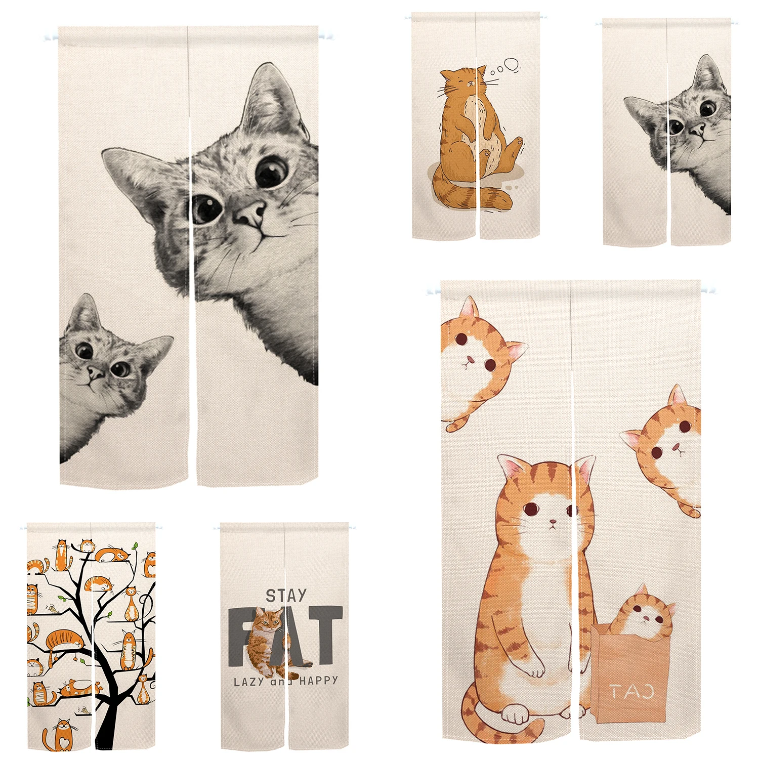 Japanese Noren Curtains Cartoon Cat Kitchen Bathroom Bedroom Entrance Hanging Opaque Partition Blackout Split Short Door Curtain