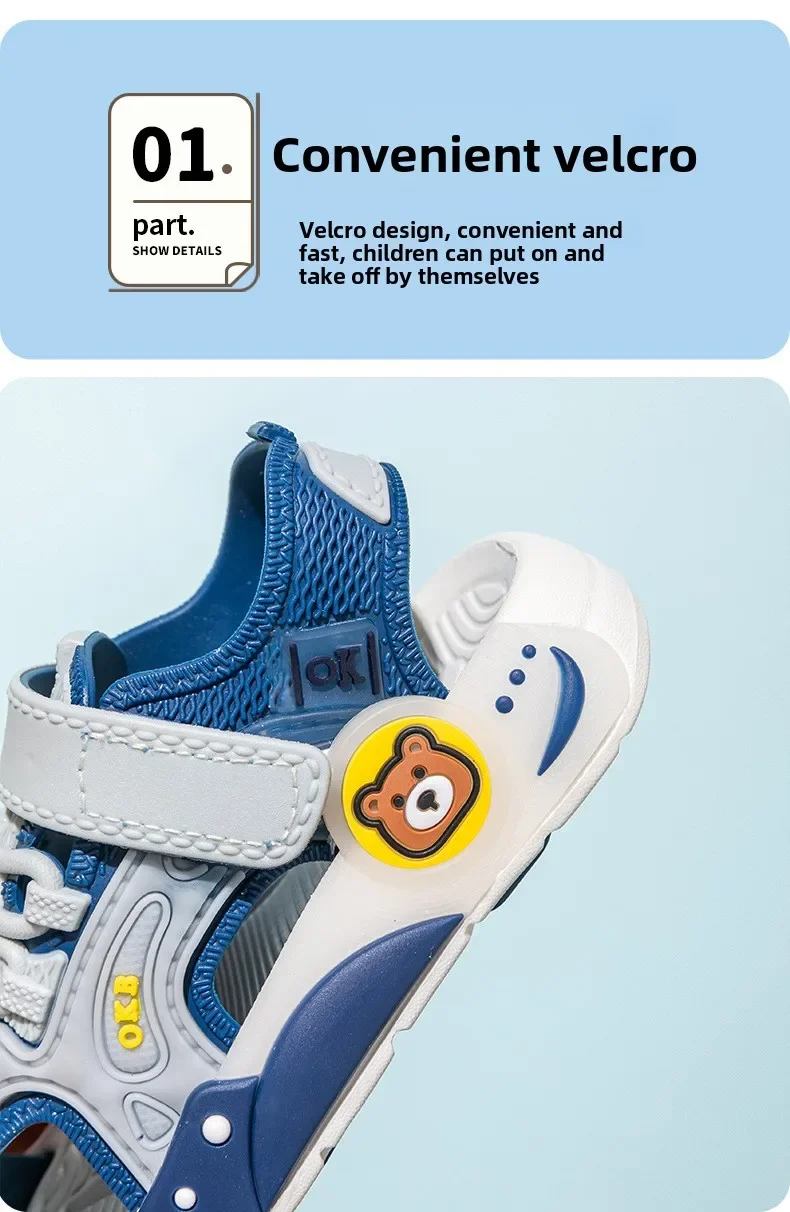 2026 Neue Sommer Jungen Zehensandalen Weiche Sohle Rutschfeste Kinder Baby Weichsohlen-Klettverschluss Strandschuhe Kleinkindsandalen – Detail 7