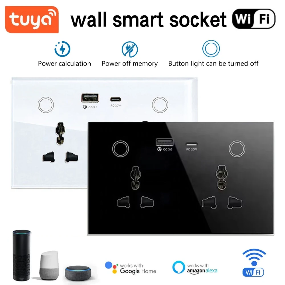 

wifi 147 Wall Socket USB Type-C Universal Electrical Power Plug Outlet 13A Touch Switch Remote by Alexa Google Home