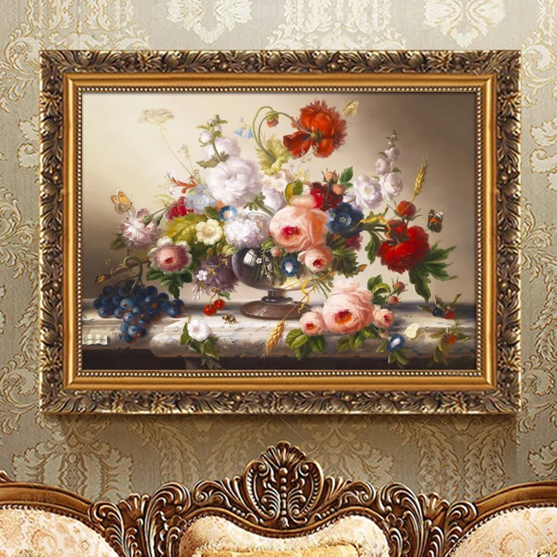 European Style Spray Oil Painting Living Room Decorative Wall Painting Classical Flower Restaurant Porch Hanging Painting Flower