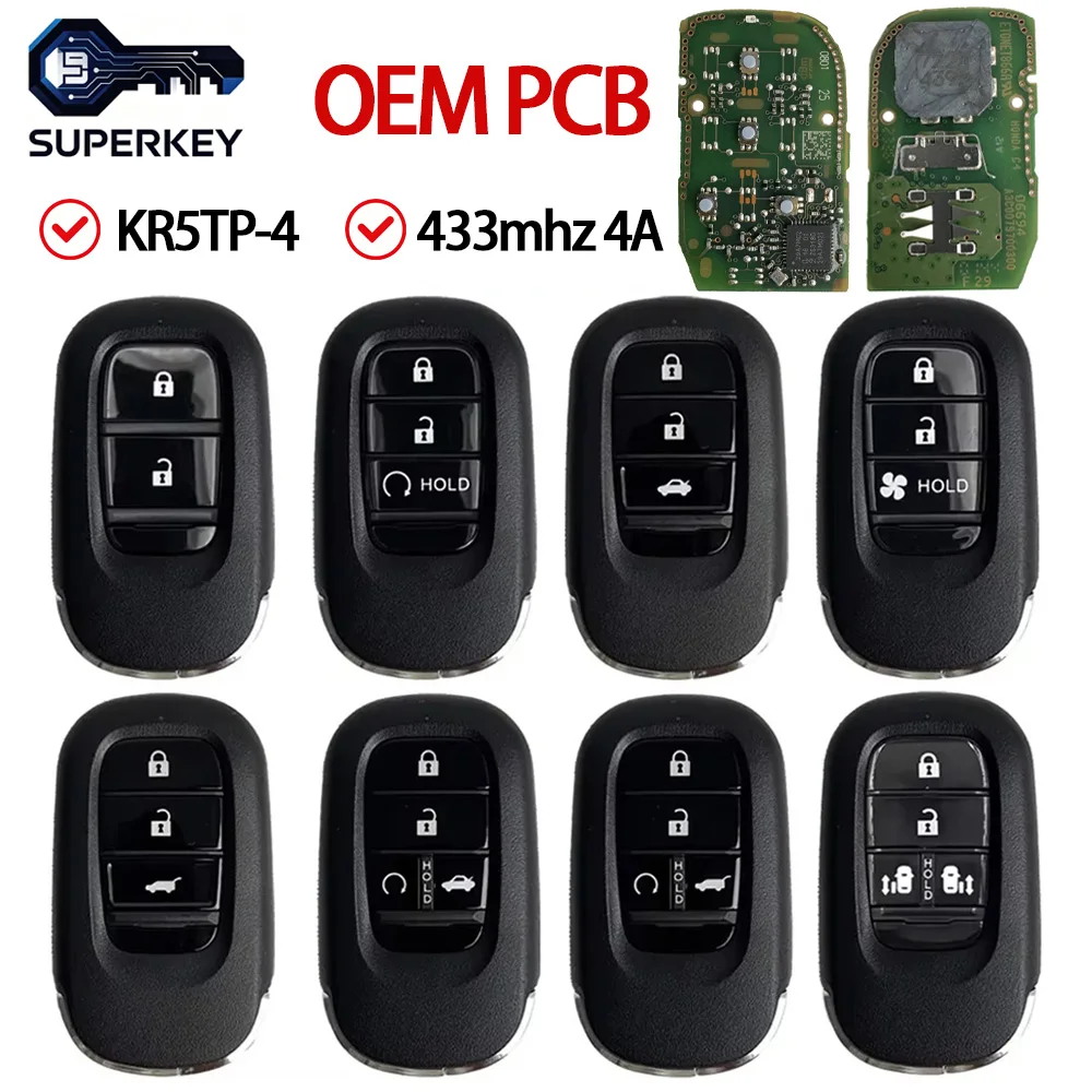 SUPERKEY FCC ID KR5TP-4 OEM PCB 2/3/4 Buttons 433MHZ 4A Chip Smart Remote Car Key For Honda New XRV CRV HRV ZRV
