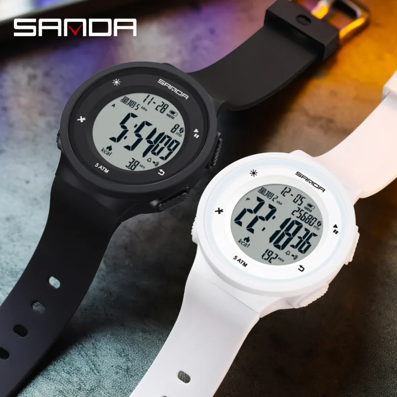 

SANDA sports electronic watch 50 meter waterproof exercise step counter/calorie/mileage+countdown/dual time hourly clock
