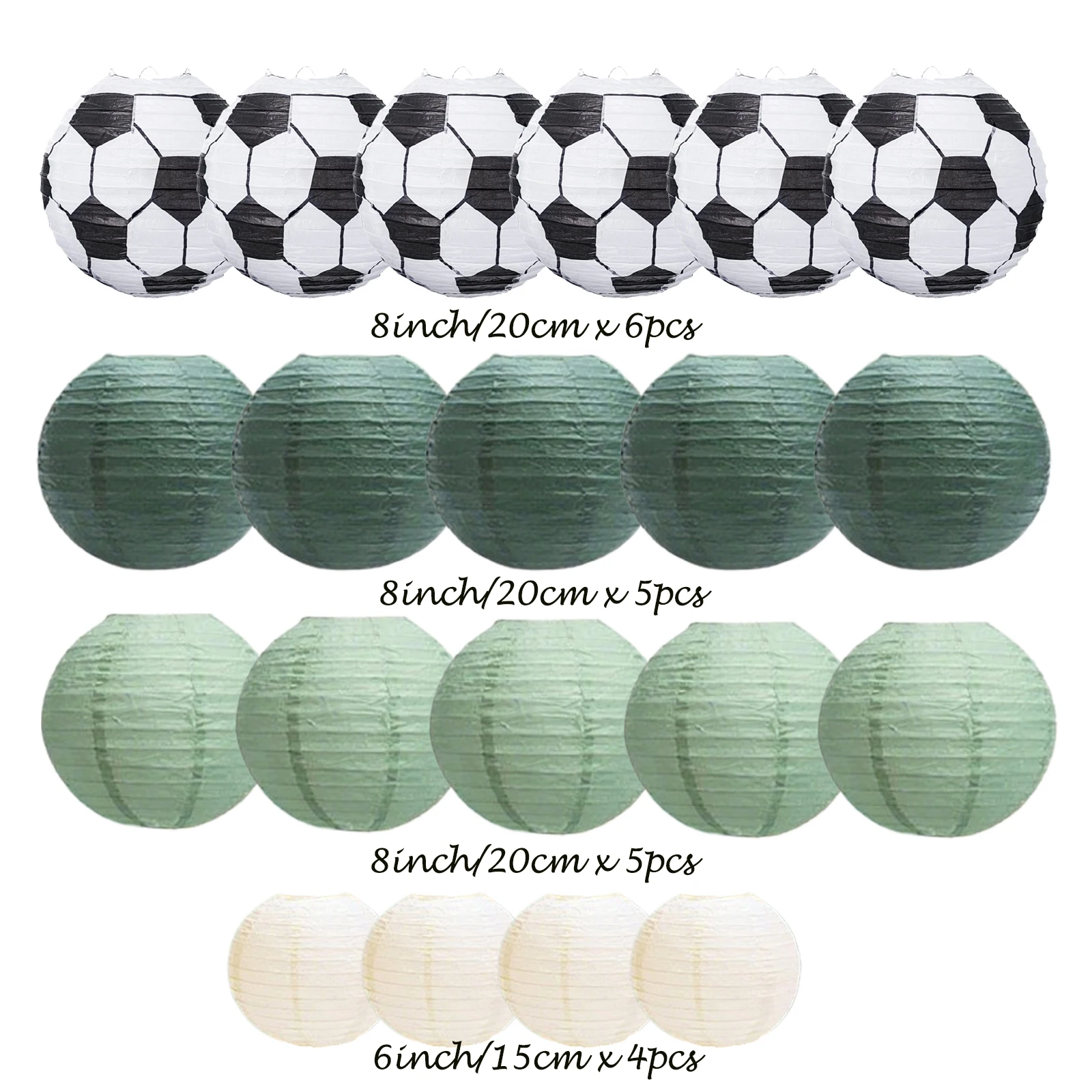 20pcs Football Paper Lanterns Set 8inch 6inch Hanging Table Decor Birthday Party Ceiling Sports Theme Kids Adults Festival
