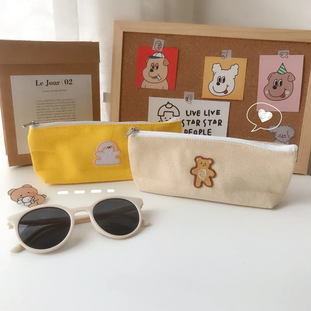 Imagem -02 - Bolsas de Lápis de Urso Marrom dos Desenhos Animados Lona Simples Bolsa de Papelaria Portátil Pequeno Estudante