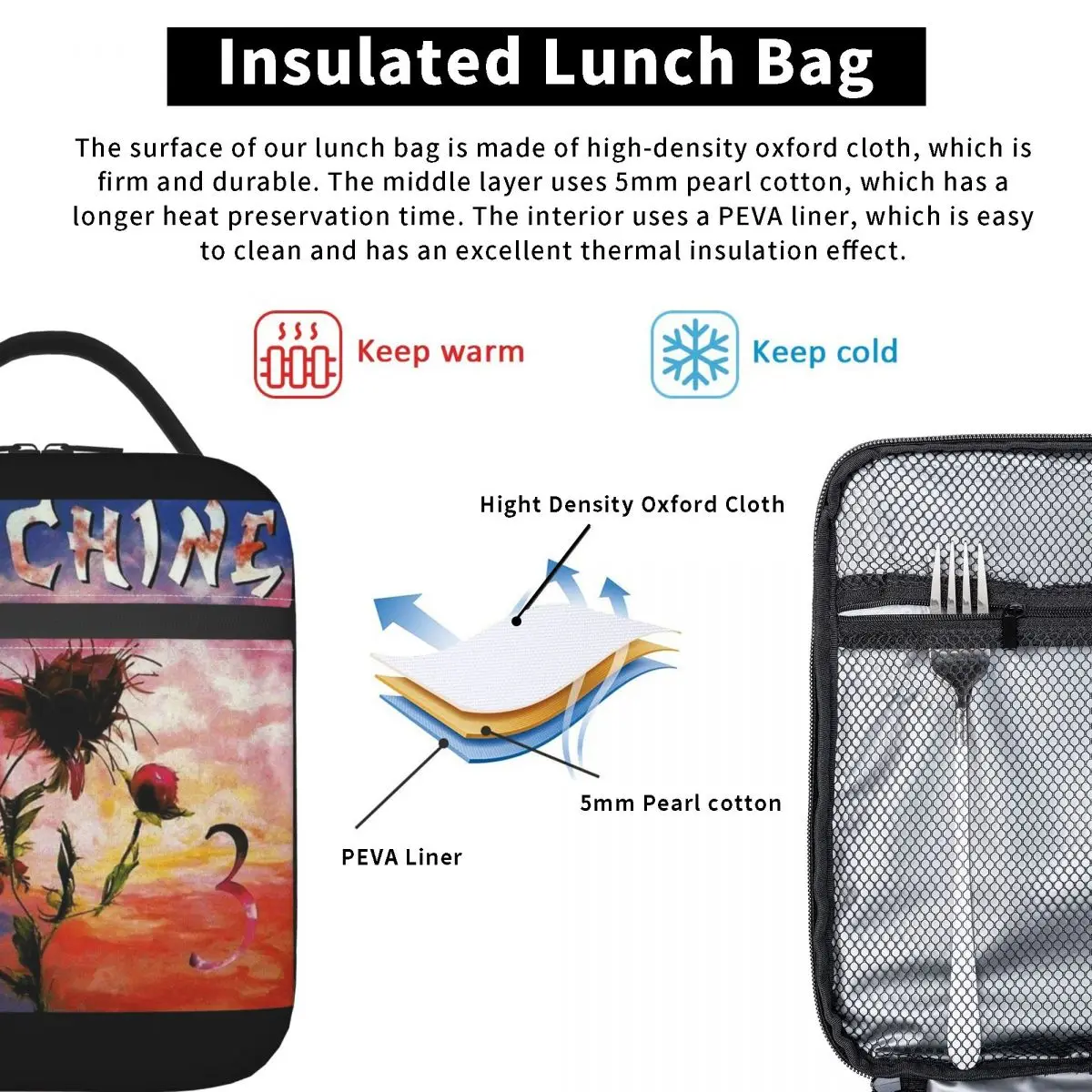 حقيبة غداء Indochine Arena Tour للجنسين للسفر حقيبة تبريد معزولة محمولة بتصميم جرافيك أكسفورد حقائب غداء حرارية