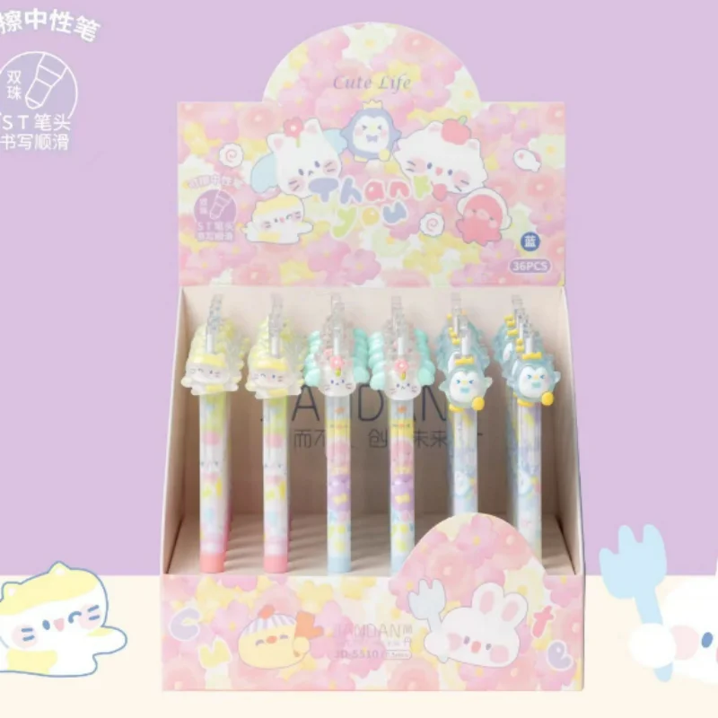 

36pcs/lot Kawaii Penguin Rabbit Erasable Gel Pen Cute 0.5mm Blue Ink Signature Pens Promotional Gift Office School Supplies