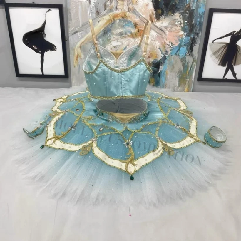 2024 Customized New Blue Green Ballet Variations Pirate Competition Performance Split Skirt TUTU Adults and Children