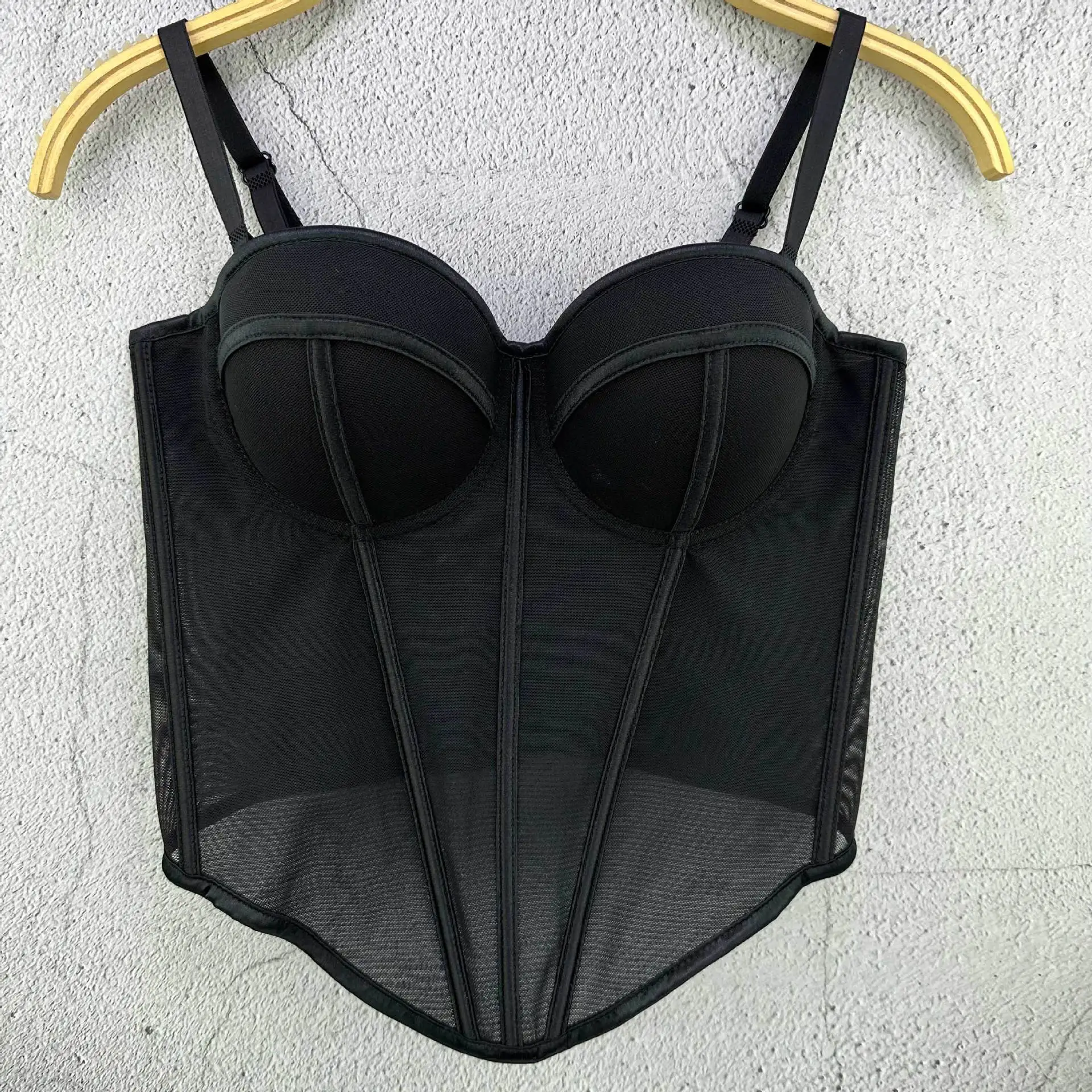 New Mesh Small Vest Sling Retro Slim Fit Breathable Temperament Fishbone Breast Cup Top Women