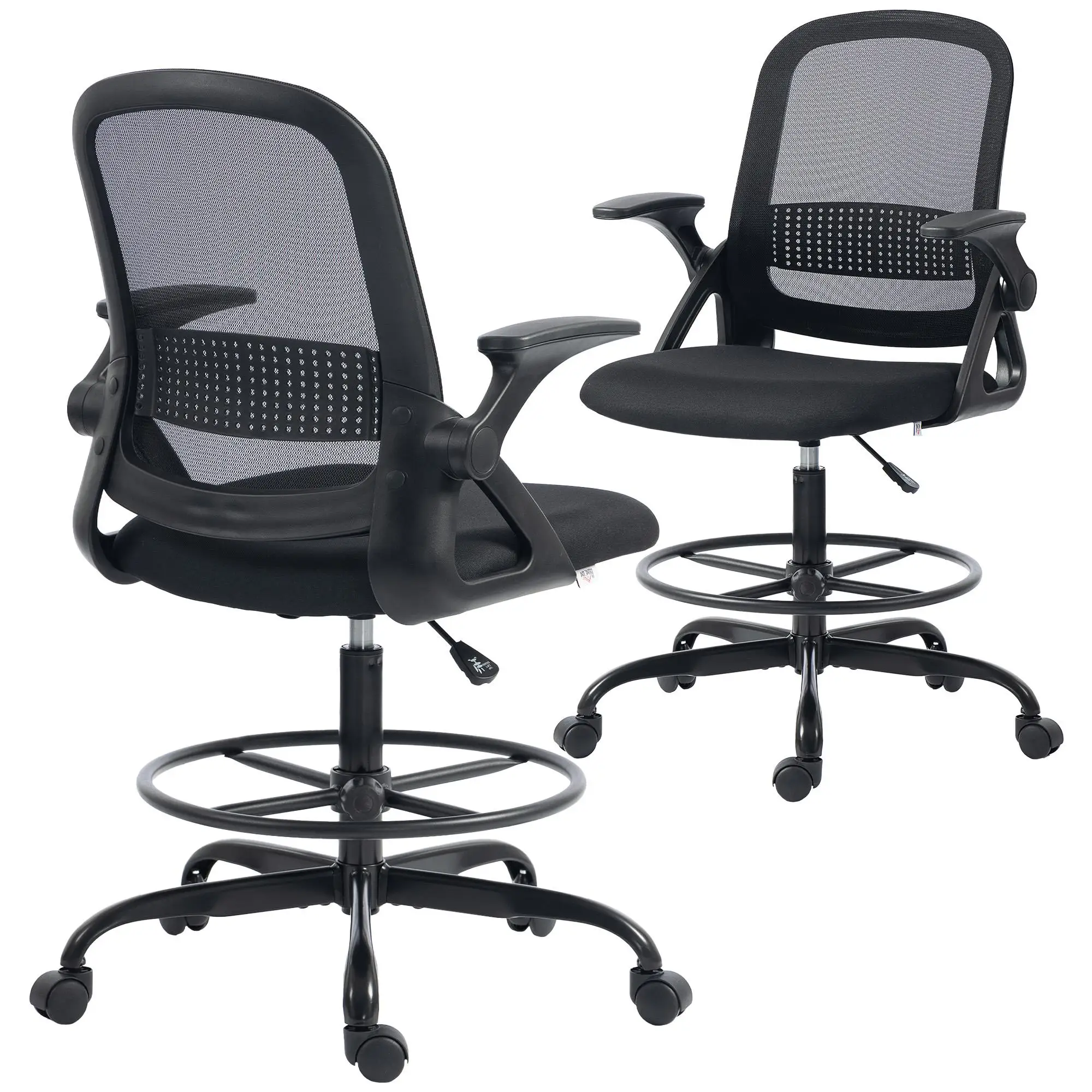 Chaise de bureau HOMCOM avec dossier en filet et support lombaire, réglable en hauteur 55-76 cm, repose-pieds, accoudoirs pliables, noir