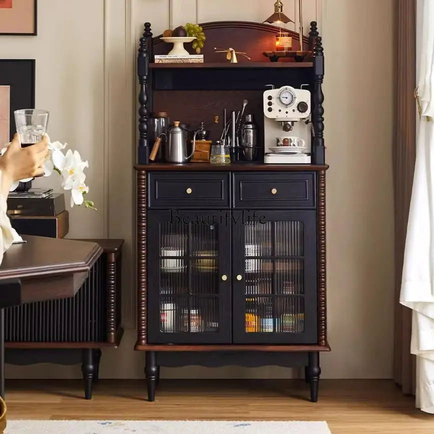 

French simple retro solid wood side cabinet against the wall wine cabinet medieval American style