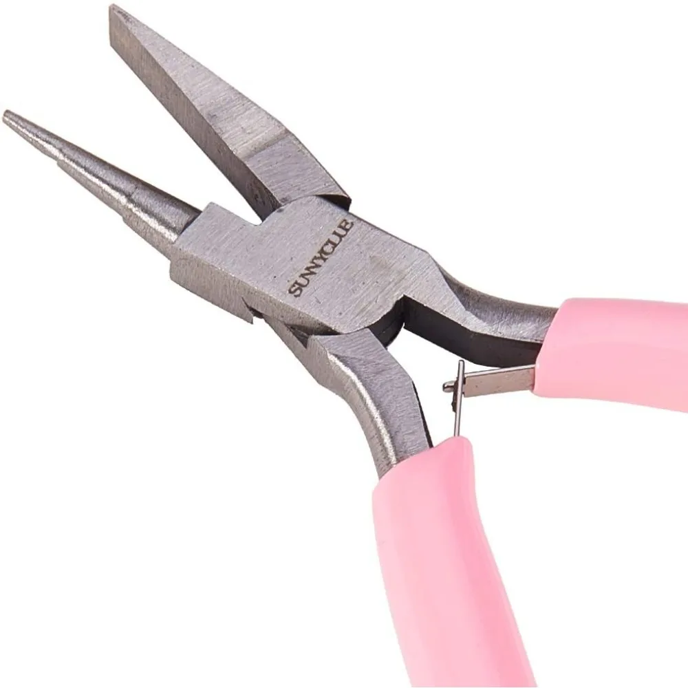 4.5 Inch 3-Step Wire Ring Looping Pliers Mini Precision Round Flat Nose Combination Pliers Tools for DIY Jewelry Pink making kit