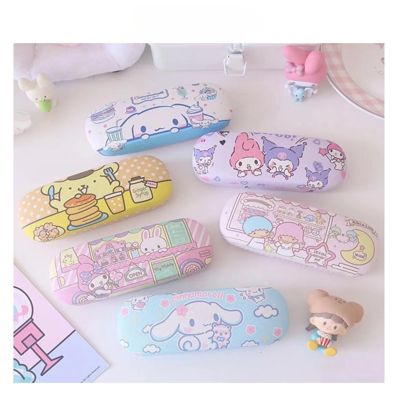 Sanrio Hello Kitty Cinnamoroll Kuromi custodia per occhiali miopia scatola portaoggetti per occhiali Anime Kawaii Cute Creative Travel Portable Girls