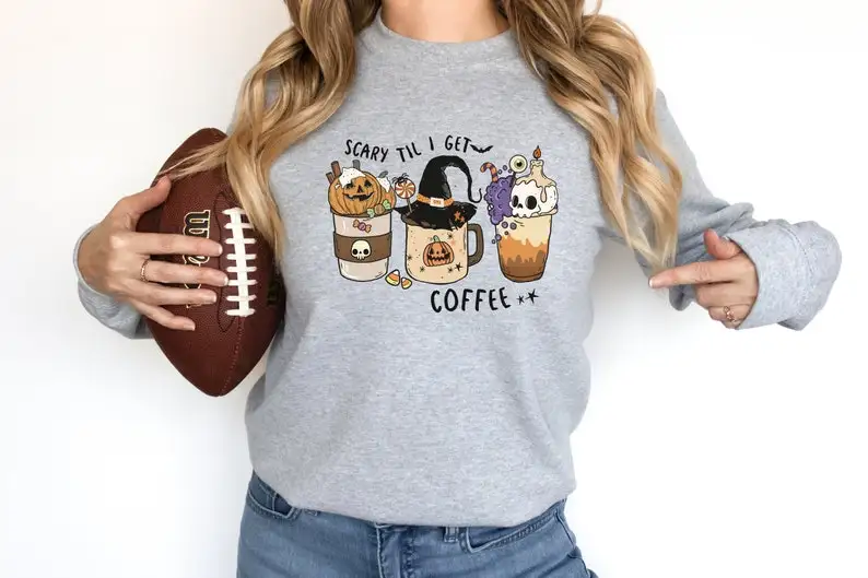 

Three cups Halloween Shirt, Autumn Sweatshirts, Fall Shirts, Pumpkin Halloween Halloween Love shirts O Neck cotton Drop Shipping