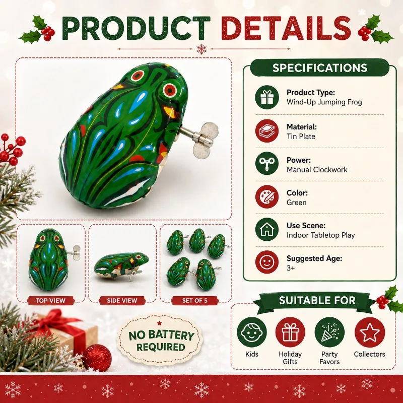 Kids Favorite Classic Tin Clockwork Wind‑up Toy Jumping Frog Mouse Cock Christmas Fun Play Model Gift