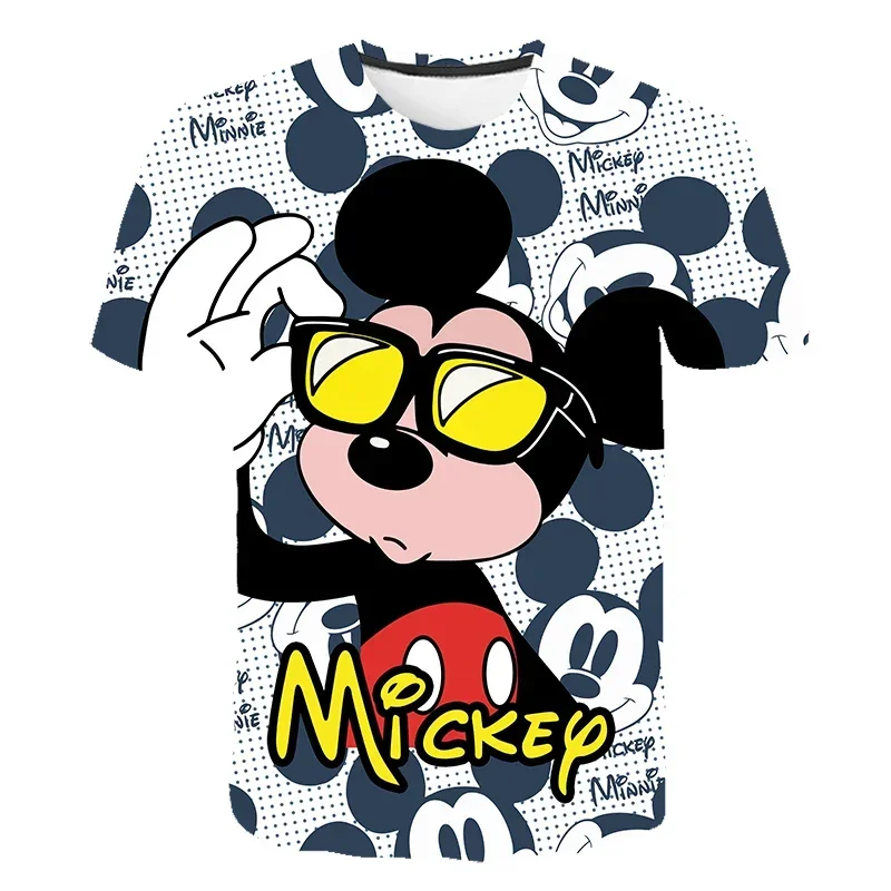 Disney-Girls Cartoon em torno do pescoço T-Shirt, Mickey, Minnie, Pato Donald, Harajuku, Fofos, Engraçado, Crianças, Meninos, 4-14Y