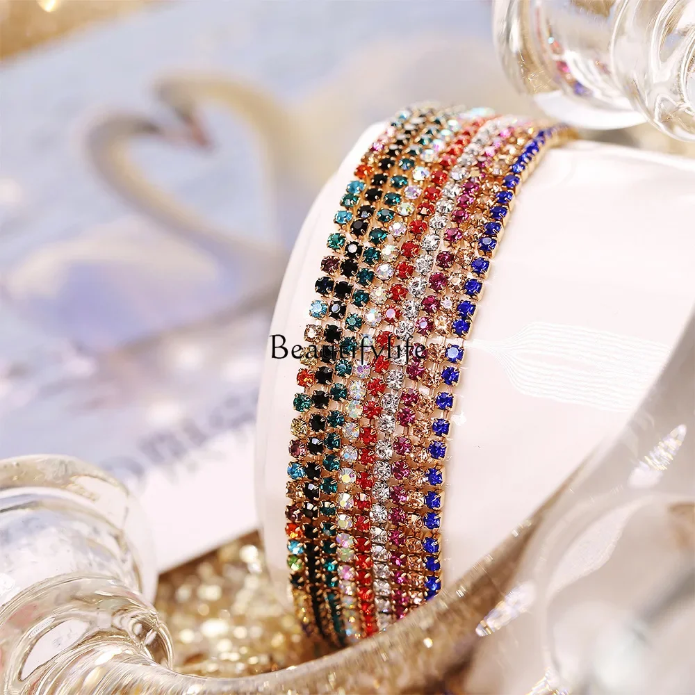 New temperament point colored diamond bracelet creative simple multi-color rhinestone elastic women's bracelet