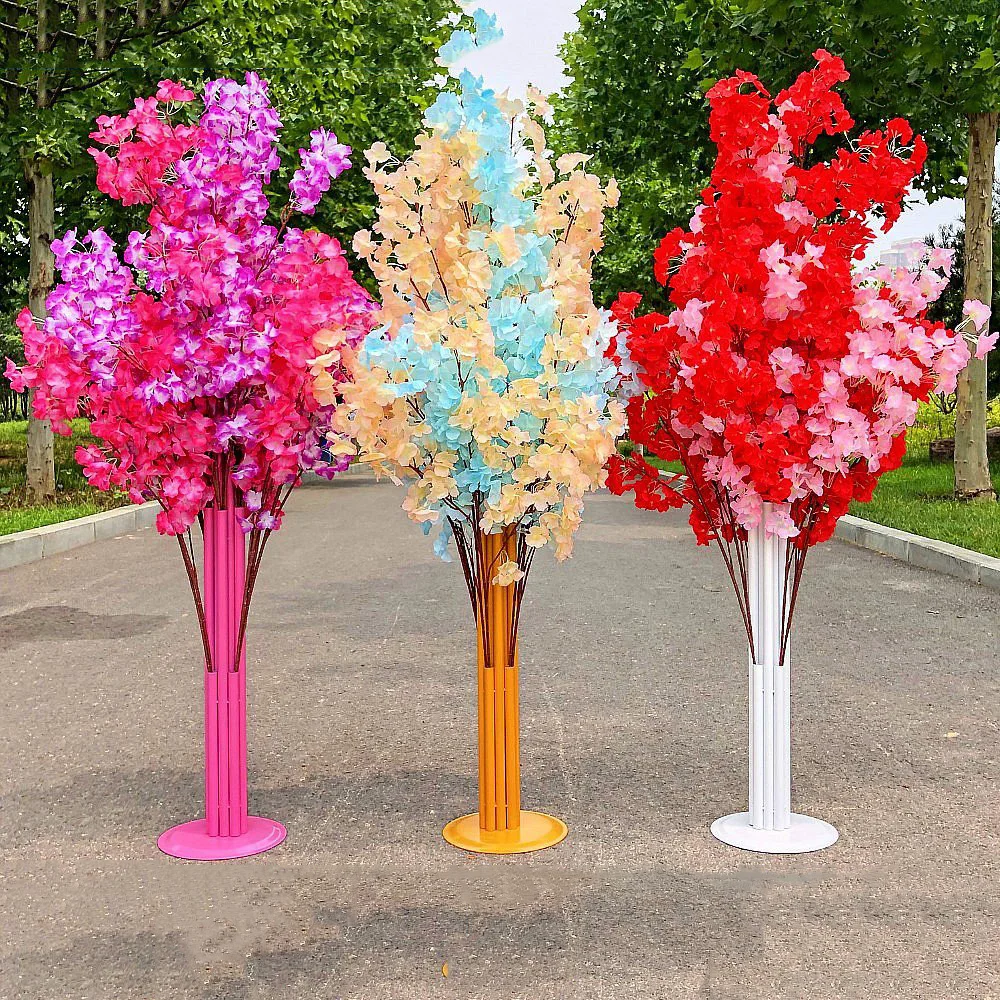 

Artificial Silk Sakura Tree Metal Shelf Wedding Decor Road Lead Flower Stand Party T Stage Layout Cherry Blossoms Backdrop Decor