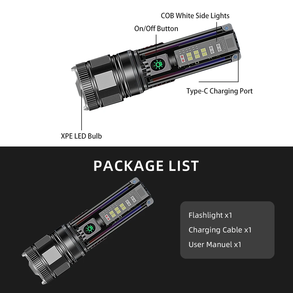 1pc Smiling Shark SD-1022 LED Flashlight, Super Bright Handheld Flashlight, Long-lasting Flash Light Rechargeable for Outdoors