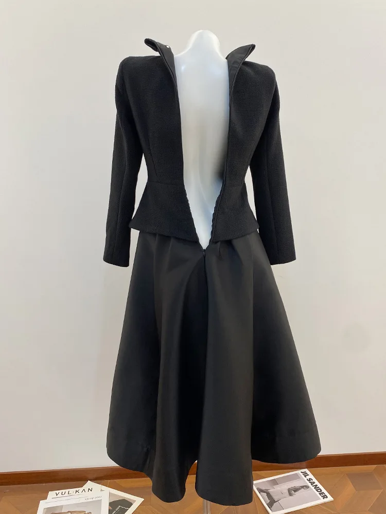 CHUJIE 2026 lente nieuwe elegante satijnen patchwork met diamanten versierde knopen, hoogwaardige lange avondjurk