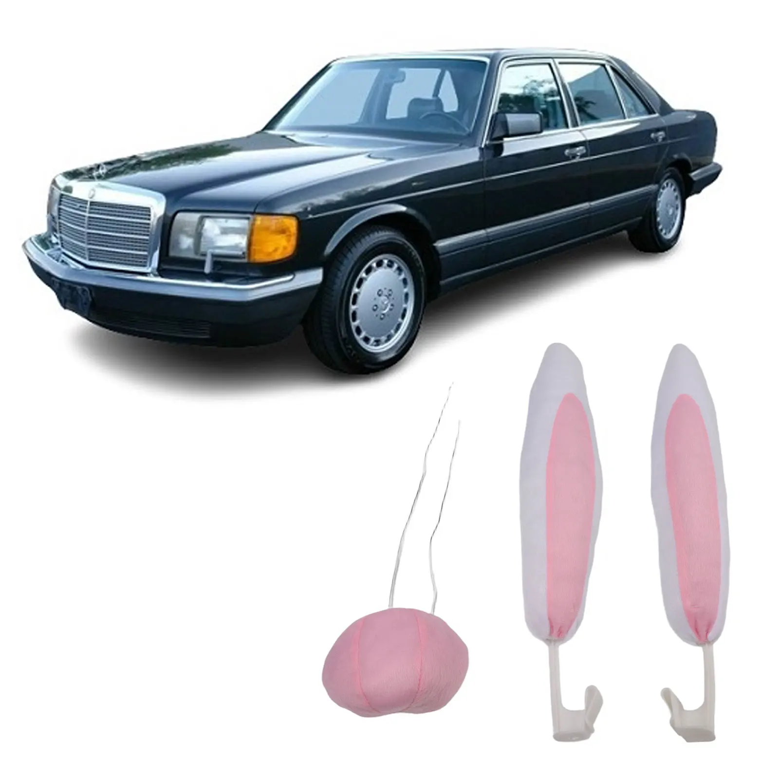 As Shown In The Figure Car Bunny Ears Includes Nose Accessory Fabric Material Easy Installation Quick Clip Attachment