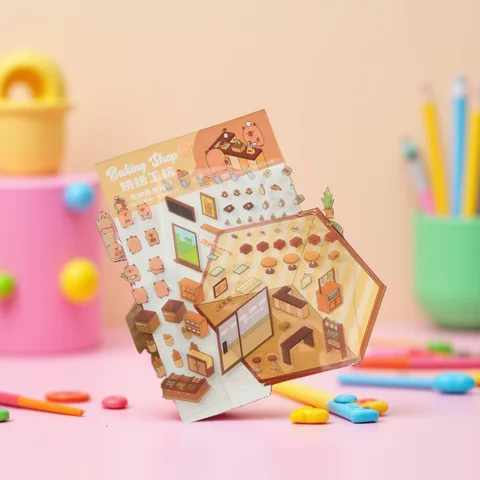 만화 카피바라 스티커 애완 동물 저장 조경 핸드 계정 시각적 3D 캐빈 장면 장식 DIY 스티커 장난감 생일 선물